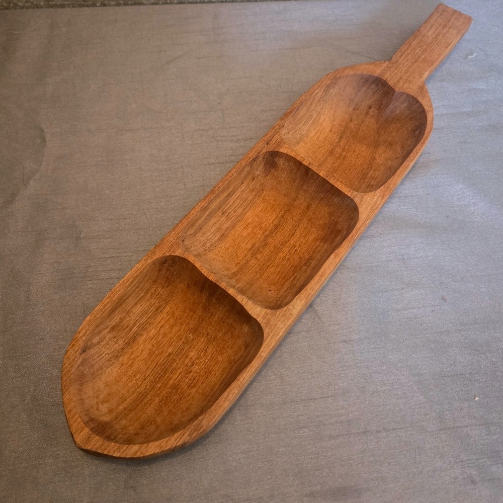 Imperial International Genuine Teak Wood 3-Section Serving Tray Thailand MCM‎